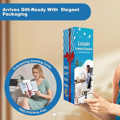 Lumbar Support Pillow for Office Chair Car, Gaming Chair Lower Back Pain Relief Memory Foam Cushion with Greeting Card,3D Mesh Cover Ergonomic Orthopedic Back Rest,Happy Birthday Gift Box for Women