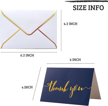 Winoo Design Heavy Duty Thank You Cards with Envelopes - 36 PK - Gold Thank You Notes 4x6 Inches - Baby Shower, Wedding, Small Business, Graduation, Funeral, Bridal Shower (Navy Blue)