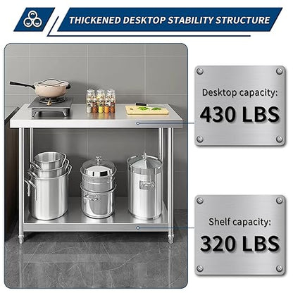 Stainless Steel Table for Prep & Work with Wheels 24 x 24 Inches, NSF Commercial Heavy Duty Food Prep Worktable with Undershelf for Restaurant, Home and Hotel Christmas Preparation Table
