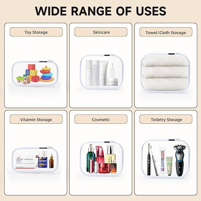 Bliss Bins - Hard Sided Clear Zipper Case for Storage- Professional-Grade Plastic Clear Zipper Pencil Case,Toy Storage Bins, Toiletry Pouch, Travel Organizer, Cosmetic Bag（White,3 Pack, LMS）