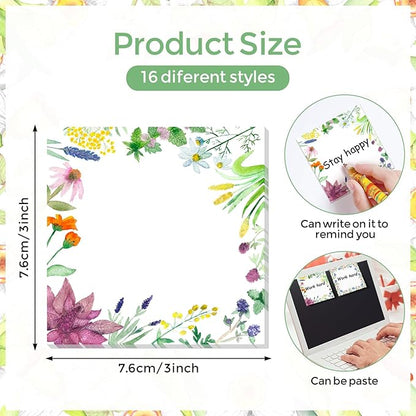 16 Pieces Spring Wreath Sticky Notes Flower Notes Pads Self-Adhesive Floral Sticky Memo Notes for Spring School Work Office Home Supplies Students Teachers Present