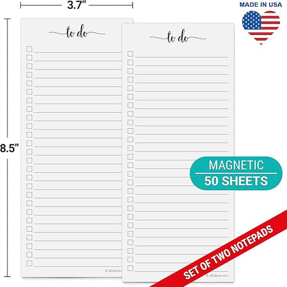 321Done Magnetic To Do List Notepad 2-Pack - 3.7 x 8.5 (1/3 Sheet Slim Skinny Size), Made in USA - College Ruled - Simple Stylish to-Dos Memo Pad for Planning, Tasks, Appointments, Reminders, Home