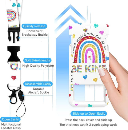 Rainbow Puzzle Badge Holder with Retractable Reel and Breakaway Lanyard，Badge Clips Retractable Heavy Duty Badge Reel，Funny Keychain，ID Holder with Breakaway Lanyard for School Nurse Office Teen