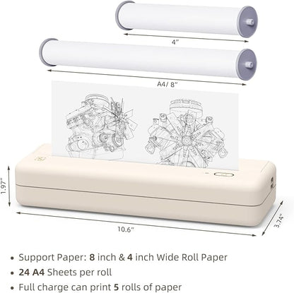 HPRT Portable Printers Wireless for Travel - MT810 Bluetooth Thermal Inkless Compact Printer, Paper Rolls Mobile Printing for Vehicles Office, Compatible with iPhone Android & Laptop