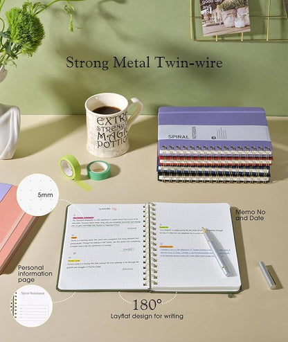 Dotted Spiral Journal Notebook, A5 Hardcover Spiral Journals for Women Men, 100 GSM Dot Grid Paper Notebooks, 150 Pages Spiral Bullet Dotted Notebook for Writing Note Taking 5.75" x 8.38" Olive Green