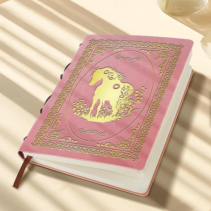 Pink A5 Horse Gifts for Women Girls Faux Leather Vintage Notebook Inspirational Horse Trainer Gift Hardcover Executive Notebook,200 Pages 120 Gsm Thick Ruled Paper With Pen,Horse Lover Gifts Equestrian Gift (Horse Pink)