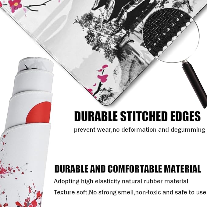 Japanese Landscape Large Mouse Pad, Large Extended Mouse Pad for Home Office Gaming Work 35.4x15.7 inch, Big Computer Mousepad Waterproof Non-Slip Rubber Mice Pads Stitched Edges