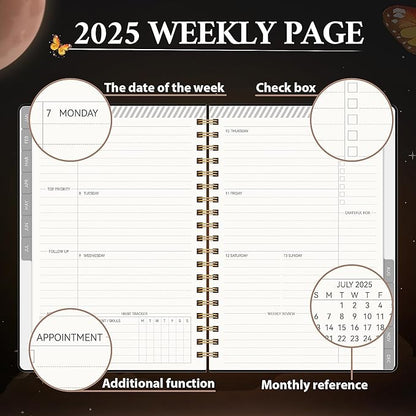 2025 Planner Weekly & Monthly Agenda Book, Daily Planner Hardcover, 2025 To Do List Notebook with Monthly Tabs, Pocket, Spiral Bound, Elastic Closure, Thick Paper(7.5 * 10.2) Butterfly