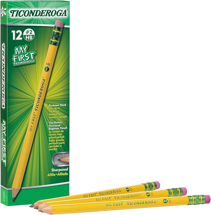 Ticonderoga My First Tri-Write Wood-Cased Pencils, Neon Colors, 12 Count (X13012) My First Pencils, Wood-Cased Soft, Pre-Sharpened, 12 Count (X33312)