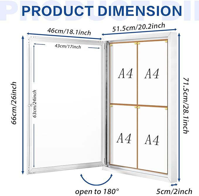 SWANCROWN Enclosed Bulletin Board Cork Displays Boards Weather Resistant Wall Mounted Notice Case, 28x20inches