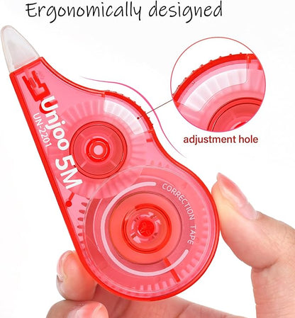 White Correction Tape, Easy To Use Applicator for Instant Corrections Wrong Writing At Any Time, For school, Office (9-pack, 5M/196" x 0.2"in, Red, Green, Blue)