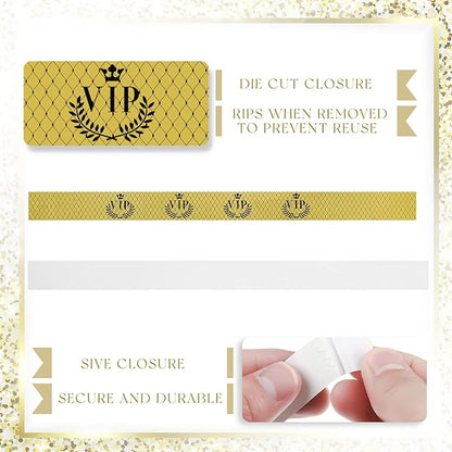 Jadive 500 Pieces Paper Wristbands VIP Plastic Waterproof Party Identification Wristbands Party Bracelets for Events Amusement Parks, Club, Concerts, Fairs, Festivals and Events(Gold)