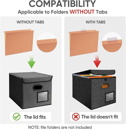 BALEINE File Organizer Box with Lid, Collapsible File Folder Organizer with Plastic Slide, Hanging File Folder Box for Office Document Storage (2 Pack, Black)