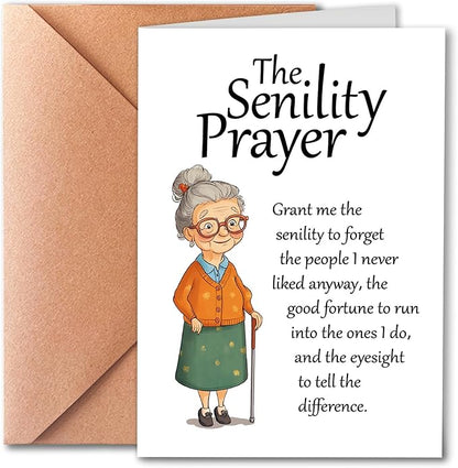 Funny Cartoon Birthday Card, Funny Wishes 60th, 70th, 80th Birthday Card for Grandma, Sister, Aunt, Friend, Celebration Cards, Unique Gift Idea with Envelope - Elderly Prayer