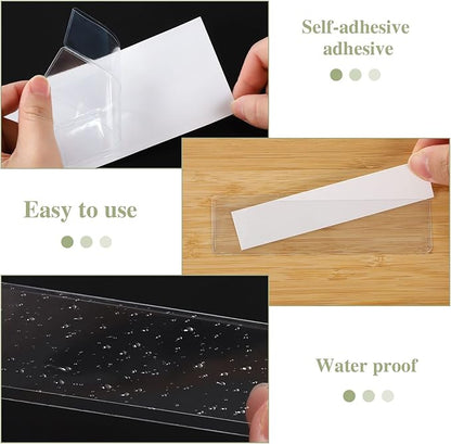 60 Pack 1.2" x 4.3" Self Adhesive Label Holders with 60Pcs Paper Label Inserts, Shelf Tag Label Holder Clear Pockets for Bookshelf Mailbox Shelves Storage Bins