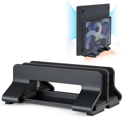Aluminum Dual Vertical Laptop Stand Dock Holder, Supports 2 Devices, Adjustable Slot Width 15-36mm, Space-Saving Upright Storage for MacBook and Laptops
