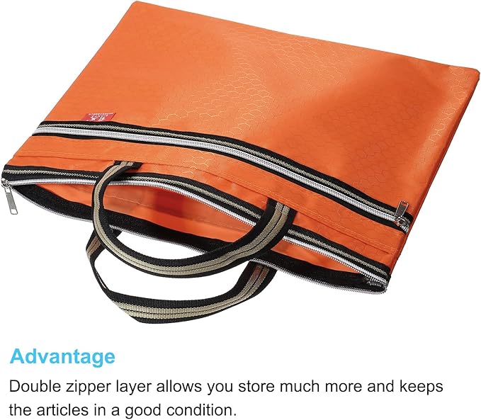 PATIKIL Waterproof Zipper File Bag, Documents Books Tools Storage Zip Pouch for Office Travel, Orange