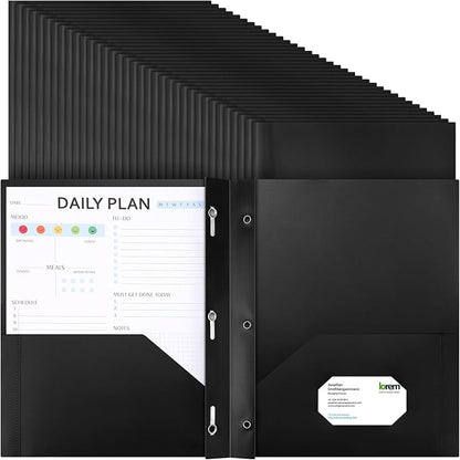 Cholemy 36 Pcs Plastic Pocket Folders with Prong 2 Heavy Duty Pockets Folders with 3 Prongs Letter Size Paper Folders Bulk File Plastic Folders with Fasteners for Office Workers (Black)