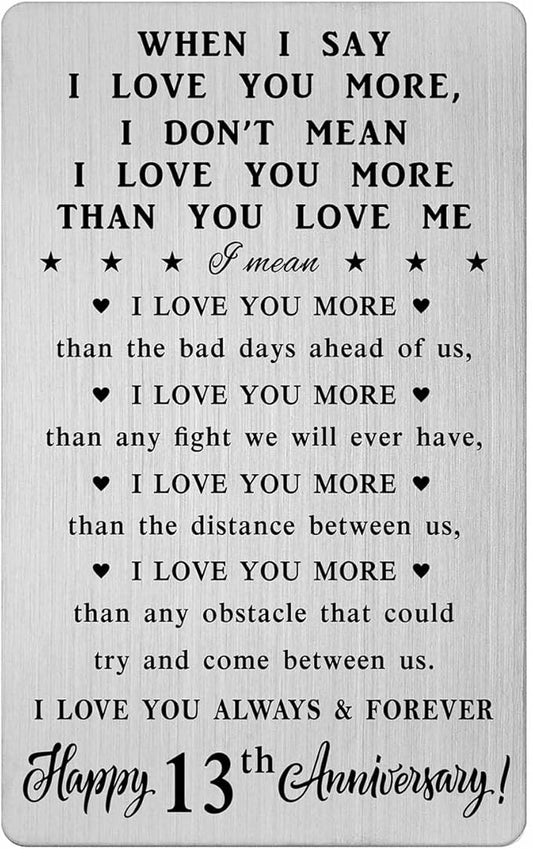 CPLJW 13 Year Anniversary Card Gifts for Him Her, Steel Gifts for Men for 13th Anniversary, 13 Wedding Wallet Card Gift