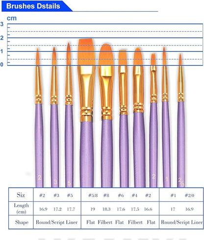 BOSOBO Paint Brushes Set, 6 Pack 60 Pcs Round Pointed Tip Paintbrushes Nylon Hair Artist Acrylic Paint Brushes for Acrylic Oil Watercolor, Face Nail Art, Miniature Detailing & Rock Painting, Purple