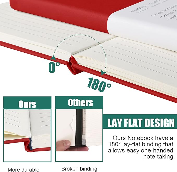 Lined Journal Notebook, 6Pack(red), 160 Pages, Medium 5.7 inches x 8 inches - 100 gsm Thick Paper, Hardcover