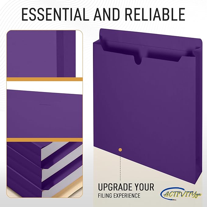 Purple File Jackets, 2 Inch Expansion, Letter Size, Reinforced Straight-Cut Tab, 6 Pack