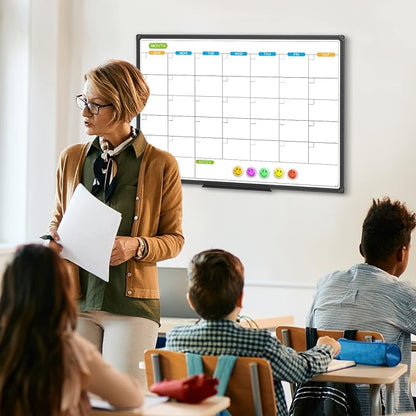 JILoffice Dry Erase Calendar Whiteboard - Magnetic White Board Calendar Monthly 36 X 24 Inch, Black Aluminum Frame Wall Mounted Board for Office Home and School