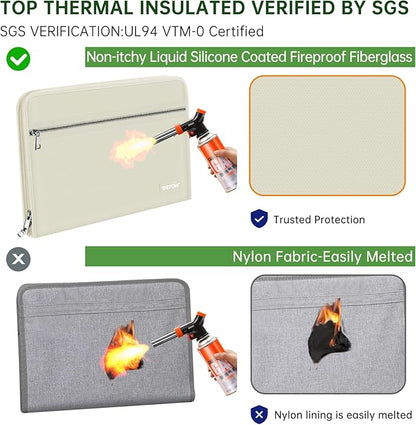 ENGPOW Accordion File Organizer,Fireproof 13 Pockets Expanding File Folder,Document Organizer Folder with Zipper＆Labels,Portable Home Travel Safe Storage for Letter A4 Files and More,Beige