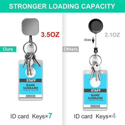 Will Well ID Badge Holder Reel with Clip and Keyring - Heavy-Duty All-Metal Casing with 23.6" UHMWPE Fiber Pull Cord for Easy Access, Holds up to 8 Keys - 2-Pack, Small Square, Glossy Black