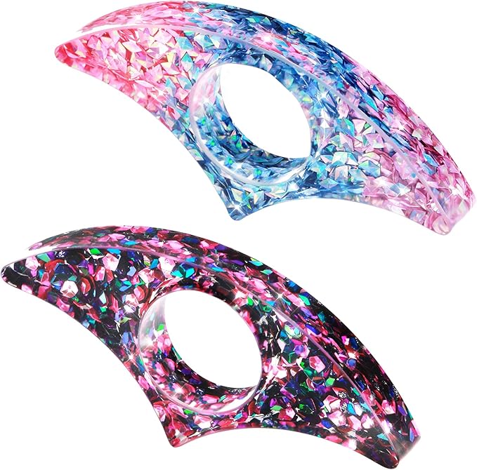 Rhinestones Book Page Holder, Glitter Crystal Thumb Book Holder, Sector Resin Book Opener Handmade Thumb Bookmarks Reading Accessories for Birthday Party Wedding Gifts(Purple Green+Pink Blue)