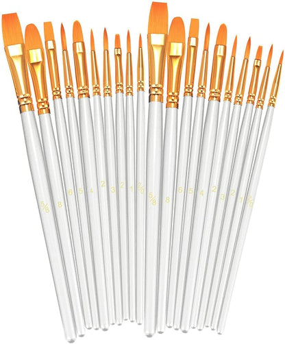 BOSOBO Paint Brushes Set, 2 Pack 20 Pcs Round Pointed Tip Paintbrushes Nylon Hair Artist Acrylic Paint Brushes for Acrylic Oil Watercolor, Face Nail Art, Miniature Detailing & Rock Painting, White