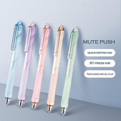 DUNBONG Retractable 0.5mm Porous Point Pen, metal clip, non-slip pen holder, Black ink gel pens, Box of 6 Pens (6)