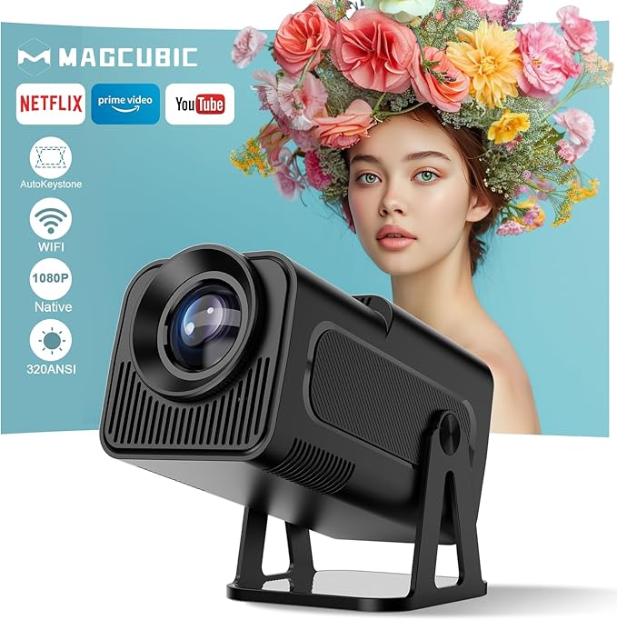 [Netflix-Licensed] Magcubic Projector with Wifi and Bluetooth,Auto Keystone Correction, Voice Asssistant,Smart Projector with Various Officially TV App Built in, HY320 NTV (Black)