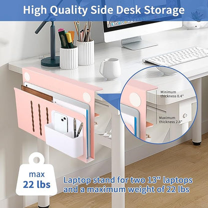 LUKETURE Desk Side Storage, Steel Side Desk Organizer, No Drill Laptop Holder, Clamp on Laptop Mount with Pen Holder, Table Hanging Storage for Home Office, Fits Flat Edge Tables 0.3" to 2.8"