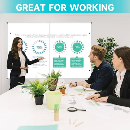 JILoffice Large Foldable White Board 72x40 Inches, Dry Erase Magnetic White Board, Silver Aluminum Frame with 2 Detachable Marker Tray Wall Mounted Board for Office Home and School