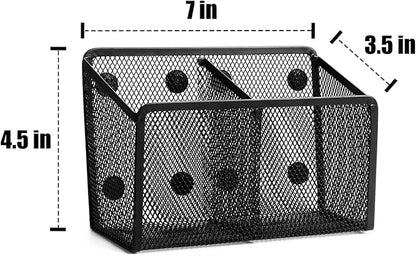 Magnetic Pencil Holder - Extra Strong Magnets Mesh Marker Holder Perfect for Whiteboard, Refrigerator and Locker Accessories (2 Baskets, 1 Pack Black)