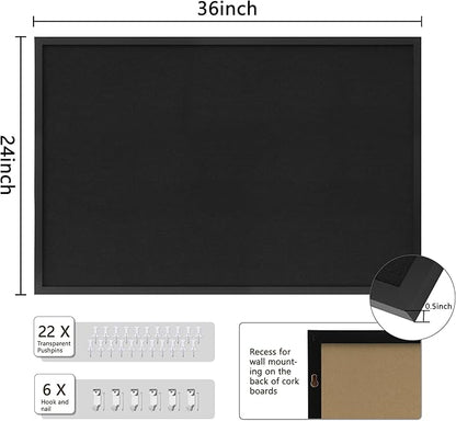 Cork Board with Linen Black 2Pack,Bulletin Board 36"x24", Corkboards for Office Home School Message Board or Vision Board Decoration.