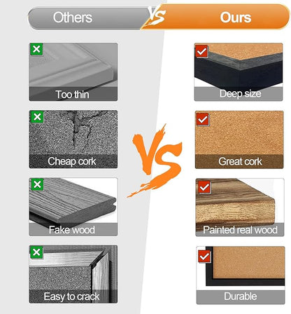 Miratino Cork Board Bulletin Board, 23x18 Inches Wooden Frame Pin Board, Cute Cork Boards for Walls Hanging for Office, Home Decor, School (Pins, Clips, Strings) Black