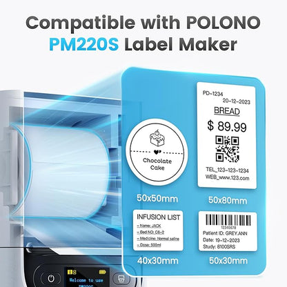 POLONO Thermal Labels for PM220S Label Maker, 1.57"x1.18" (40x30mm), Multi-Purpose Thermal Sticker Label Tape, Self-Adhesive Thermal Paper for Home, Office, 230 Labels/1Roll, Clear