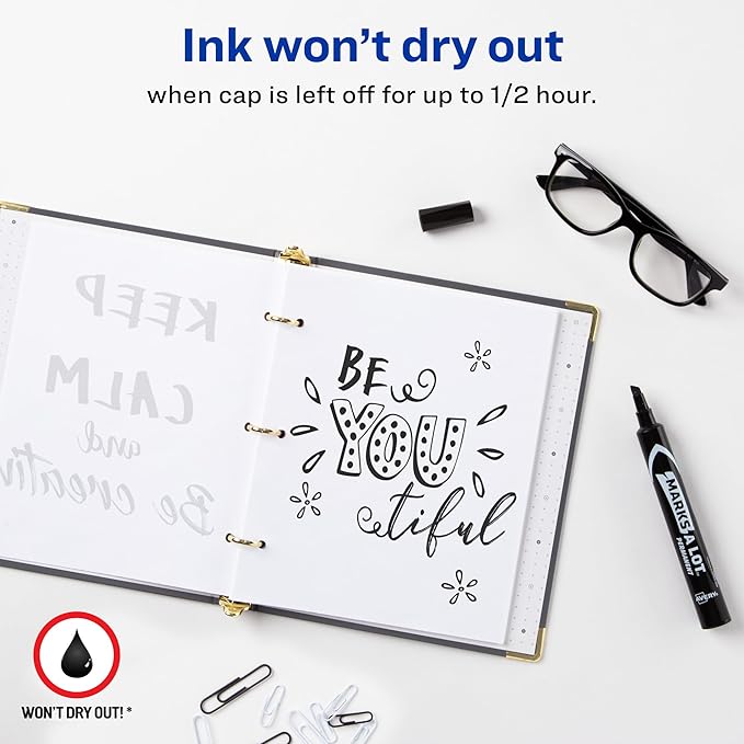 AVERY Marks-A-Lot Permanent Markers, Large Desk-Style Size, Chisel Tip, Water and Wear Resistant, 12 Black Markers (98028)