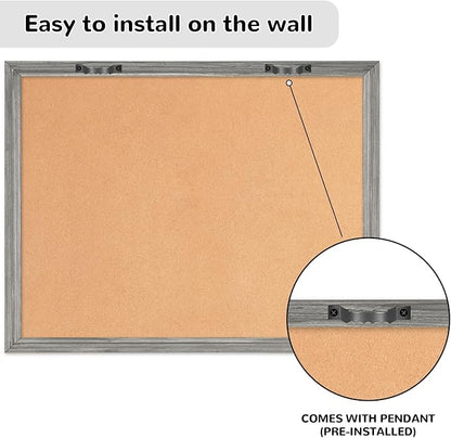 Monthly Whiteboard Calendar & Corkboard for Wall, Magnetic 17"x13" Dry Erase Board with Gray Wood Framed, 2in1 White Board Cork Board Combo, Calendar Bulletin Board for Kitchen Planner Memo Office