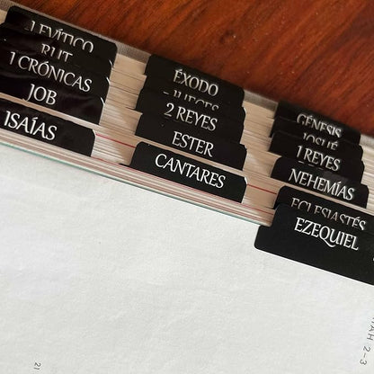 Spanish Laminated Bible Tabs, pestañas para biblia en español, Reposition Large Print Stickers, Easy to Read and Apply Bible Tabs for Women and Man (Spanish Black)