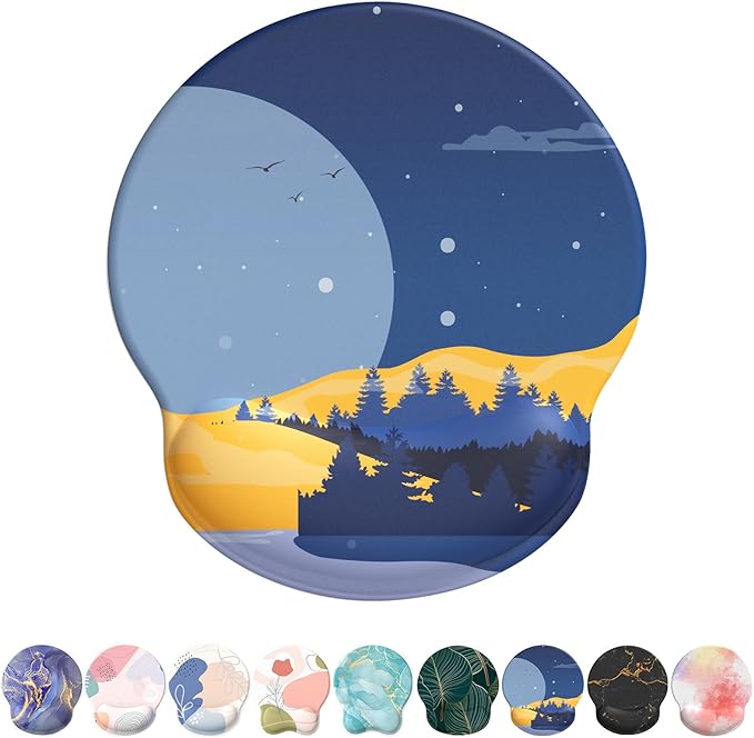eulps Mouse Pad with Wrist Rest, Comfortable Computer Mousepad with Gel Wrist Support Smooth Surface and Non-Slip PU Base for Pain Relief, Laptop, Office & Home (Moon Night)