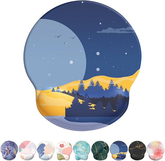 eulps Mouse Pad with Wrist Rest, Comfortable Computer Mousepad with Gel Wrist Support Smooth Surface and Non-Slip PU Base for Pain Relief, Laptop, Office & Home (Moon Night)