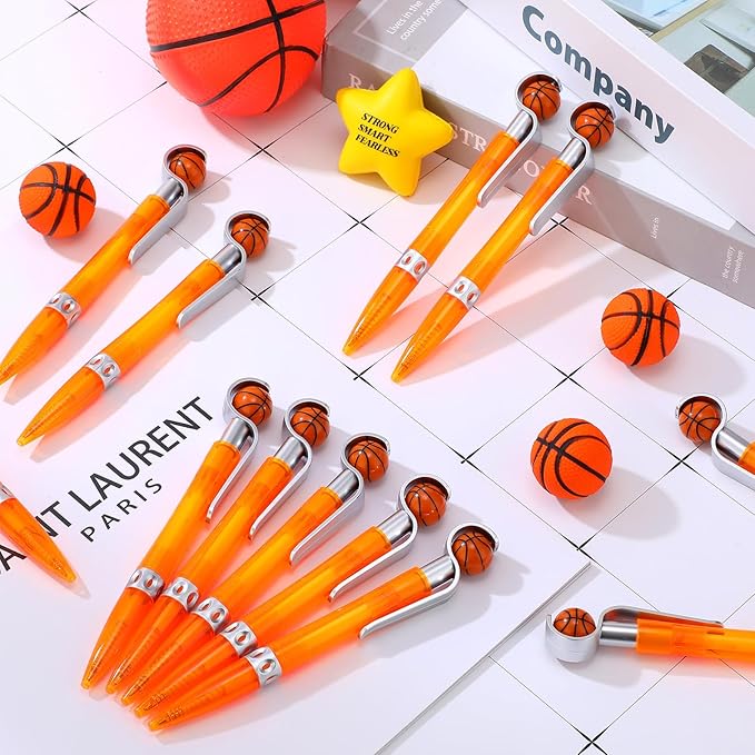 Zhanmai 24 Pcs Novelty Basketball Pens Sports Ballpoint Pens Basketball Party Favors Desk Cool Writing Tool for Students Supplies Stationery School Office Decor(Orange,Basketball)