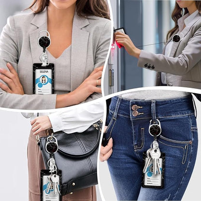 Black Marble Lanyards for Id Badges, Cute Badge Reel Heavy Duty with Carabiner Clip, Fashionable ID Badge Holder with Breakaway Lanyard, Teacher Nurse Office Gifts