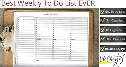 Weekly To Do List Notepad, 60 Page Task Planning Pad w/Daily Checklist, Priority Todo Checkbox & Notes. Desk Notebook to Organize Office 11 X 8.5
