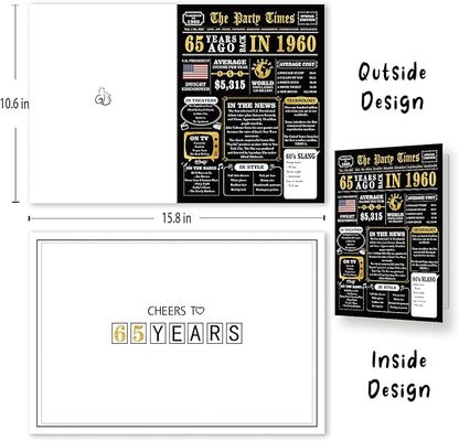Big 65th Birthday Card for Women Men, Jumbo 65th Birthday Gift for Mom Dad, Unique 65 Year Old Bday Gifts Cards for Grandma Grandpa, Vintage Black Gold 65 Birthday Party Decoration