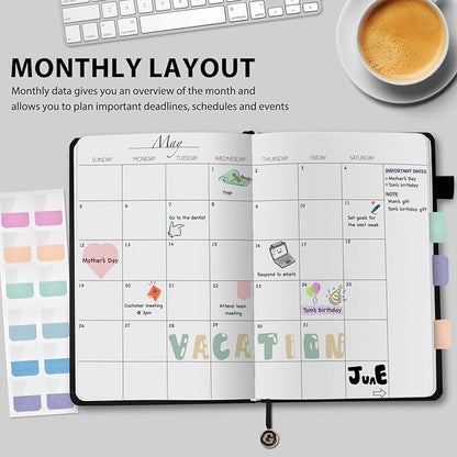 Undated Weekly and Monthly Planner, Cofullsky Weekly To Do List Planner Notebook with Unique Lettering Ribbon A5 Size Personalized Present Suitable for Women Men Teachers Kids (Letter H)