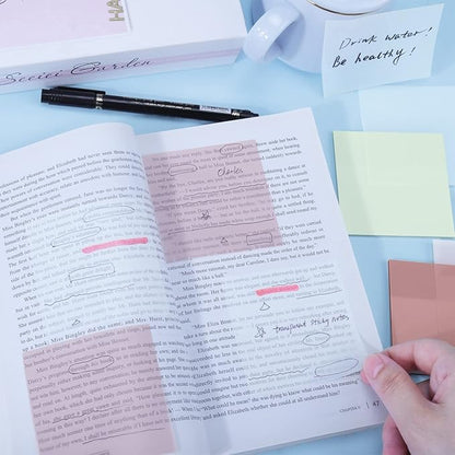 AIERSA Transparent Sticky Notes, 3"x3" Clear Sticky Notes Tabs Set for Annotation Books,Page Markers, Index, Bible Accessories, Aesthetic School Office Supplies,Neutral Pastel Colors,2 Pads